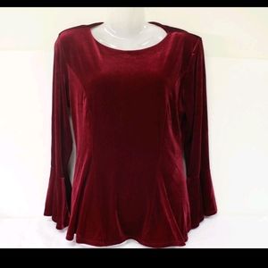 NEW Guillaume Stretch Velvet Ruffle sleeve Red Peplum top